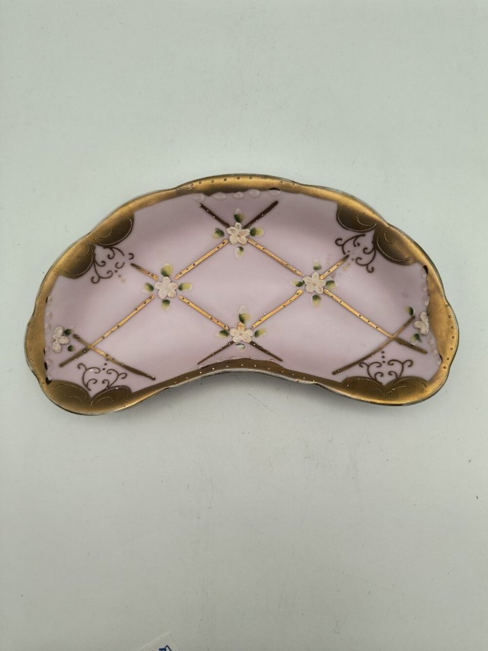 Vintage Lenwile Ardalt Pink Gold Quilted Victorian Floral Tray Flower Relief